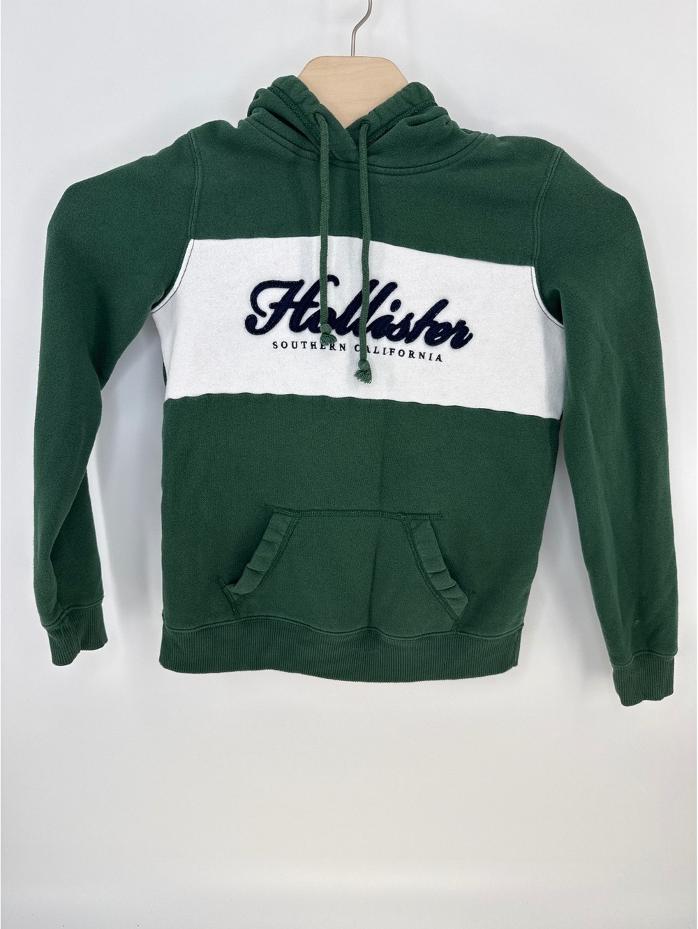 Hollister Green and White Pullover Hoodie, Size Small